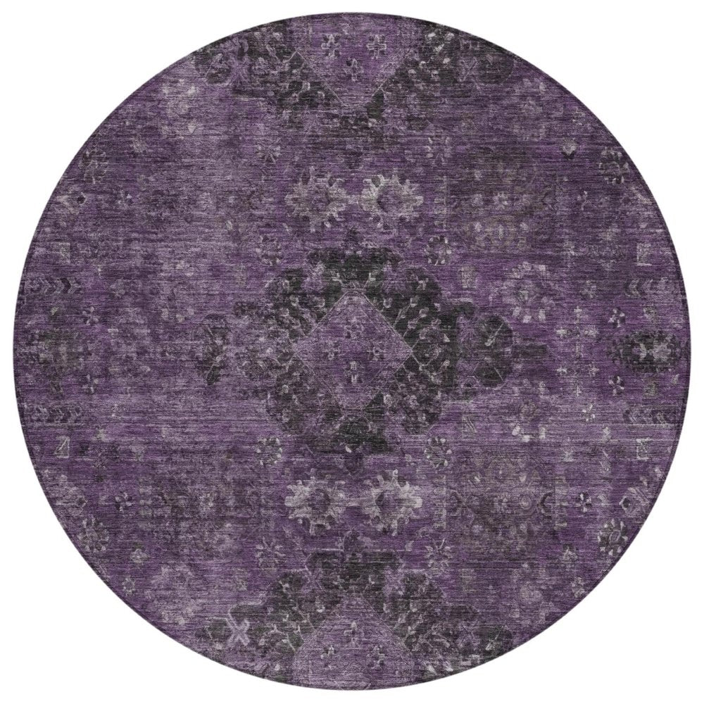 8' Plum And Purple Round Oriental Washable Indoor Outdoor Area Rug HomeRoots