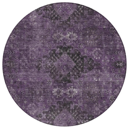 8' Plum And Purple Round Oriental Washable Indoor Outdoor Area Rug HomeRoots
