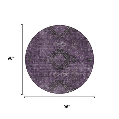 8' Plum And Purple Round Oriental Washable Indoor Outdoor Area Rug HomeRoots