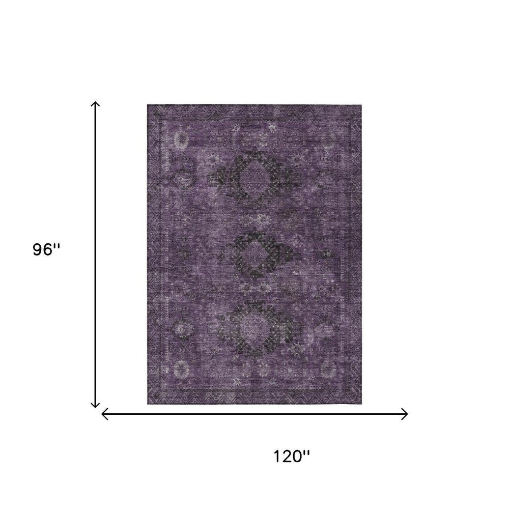 8' X 10' Plum And Purple Oriental Washable Indoor Outdoor Area Rug