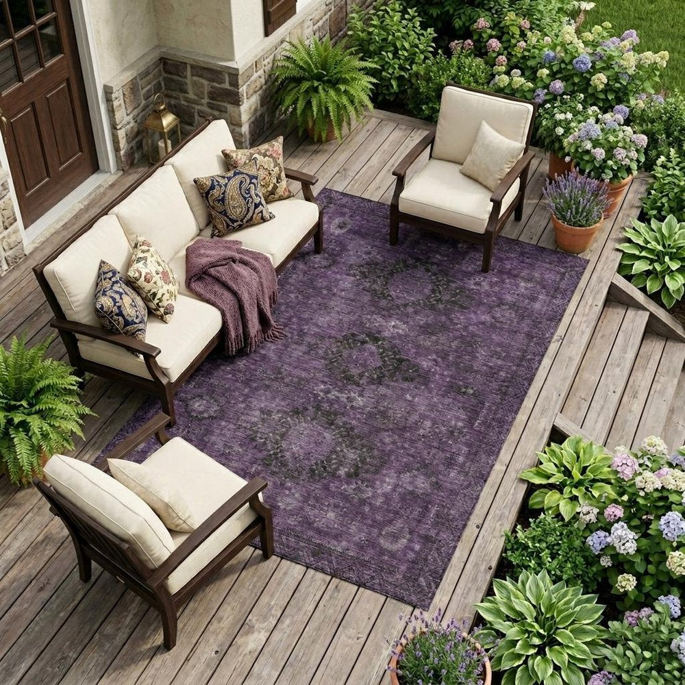 8' X 10' Plum And Purple Oriental Washable Indoor Outdoor Area Rug — view 6