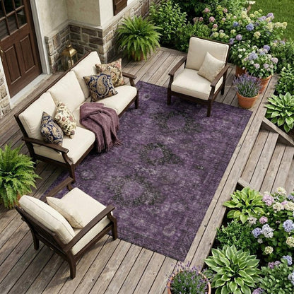 8' X 10' Plum And Purple Oriental Washable Indoor Outdoor Area Rug