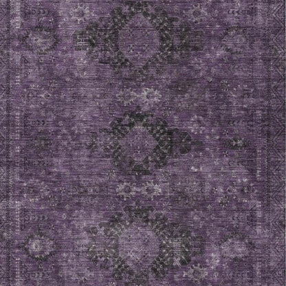 8' X 10' Plum And Purple Oriental Washable Indoor Outdoor Area Rug