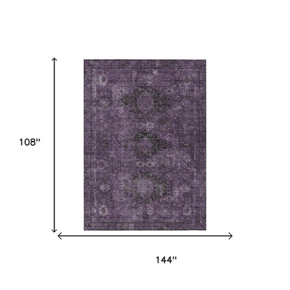 9' X 12' Plum And Purple Oriental Washable Indoor Outdoor Area Rug HomeRoots