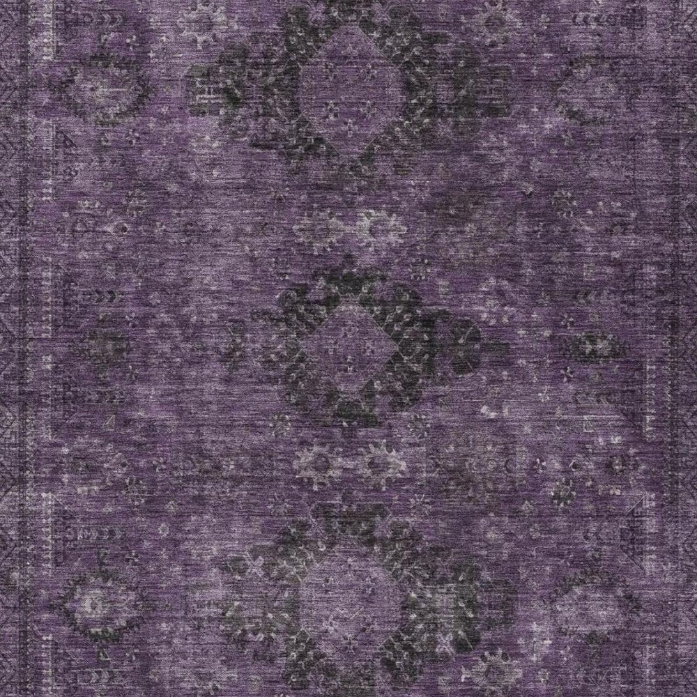9' X 12' Plum And Purple Oriental Washable Indoor Outdoor Area Rug