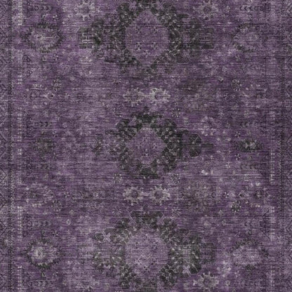 9' X 12' Plum And Purple Oriental Washable Indoor Outdoor Area Rug