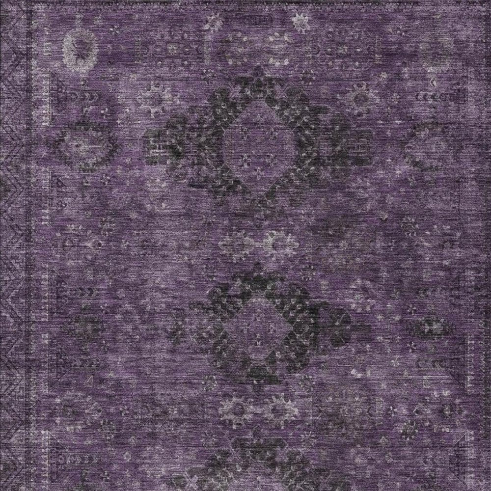 9' X 12' Plum And Purple Oriental Washable Indoor Outdoor Area Rug
