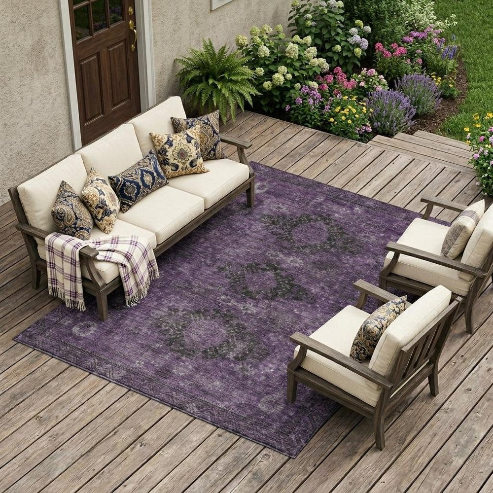 10' X 14' Plum And Purple Oriental Washable Indoor Outdoor Area Rug — view 5