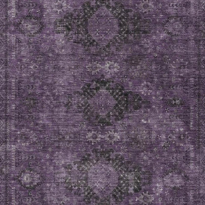 10' X 14' Plum And Purple Oriental Washable Indoor Outdoor Area Rug