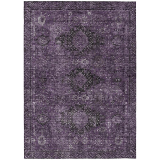10' X 14' Plum And Purple Oriental Washable Indoor Outdoor Area Rug