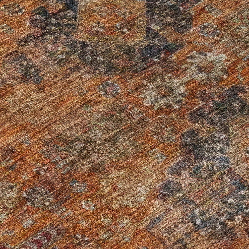 3' X 5' Rust And Orange Oriental Washable Indoor Outdoor Area Rug — view 3