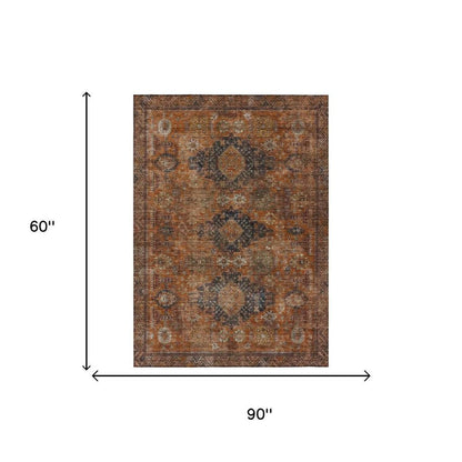 5' X 8' Rust And Orange Oriental Washable Indoor Outdoor Area Rug HomeRoots