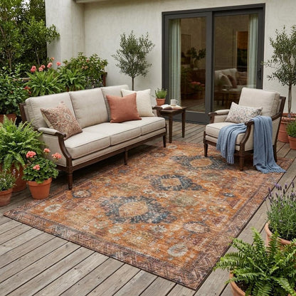 5' X 8' Rust And Orange Oriental Washable Indoor Outdoor Area Rug HomeRoots