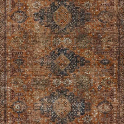 5' X 8' Rust And Orange Oriental Washable Indoor Outdoor Area Rug