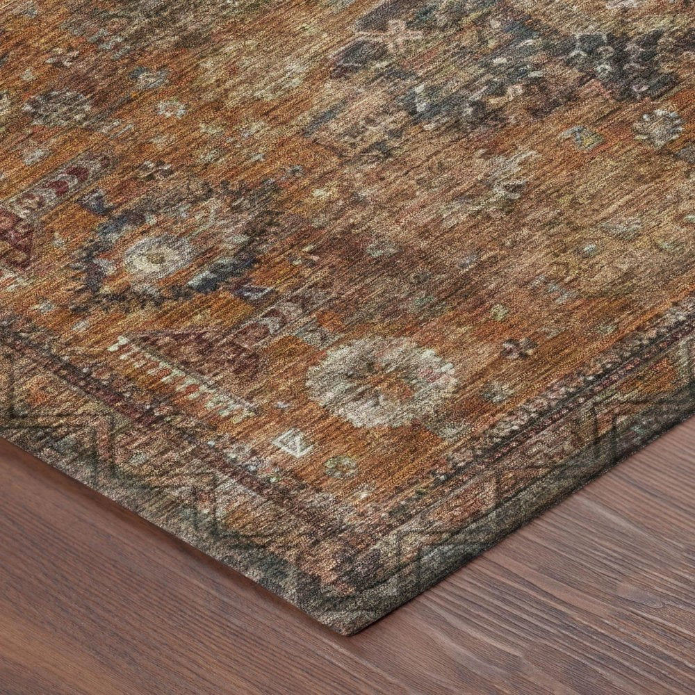 8' Rust And Orange Round Oriental Washable Indoor Outdoor Area Rug HomeRoots