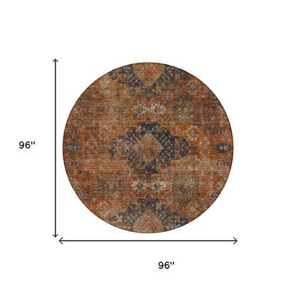 8' Rust And Orange Round Oriental Washable Indoor Outdoor Area Rug HomeRoots