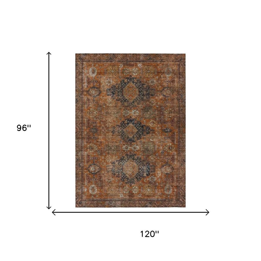 8' X 10' Rust And Orange Oriental Washable Indoor Outdoor Area Rug HomeRoots