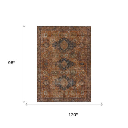 8' X 10' Rust And Orange Oriental Washable Indoor Outdoor Area Rug HomeRoots