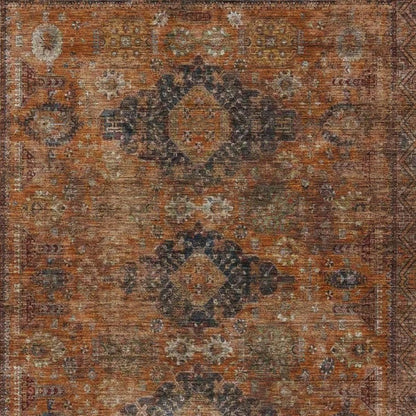 8' X 10' Rust And Orange Oriental Washable Indoor Outdoor Area Rug