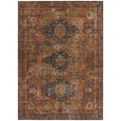 8' X 10' Rust And Orange Oriental Washable Indoor Outdoor Area Rug