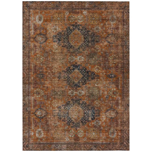 8' X 10' Rust And Orange Oriental Washable Indoor Outdoor Area Rug