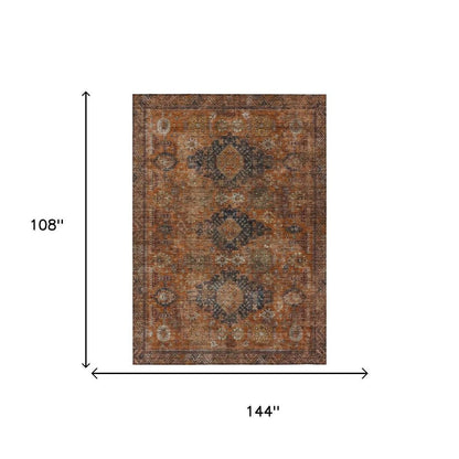 9' X 12' Rust And Orange Oriental Washable Indoor Outdoor Area Rug HomeRoots