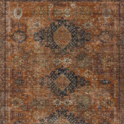 9' X 12' Rust And Orange Oriental Washable Indoor Outdoor Area Rug