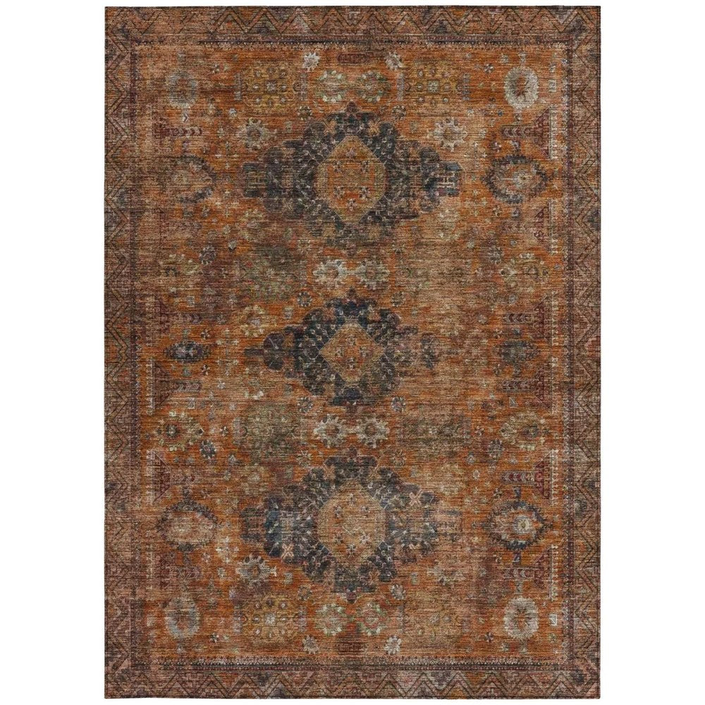 10' X 14' Rust And Orange Oriental Washable Indoor Outdoor Area Rug — view 7