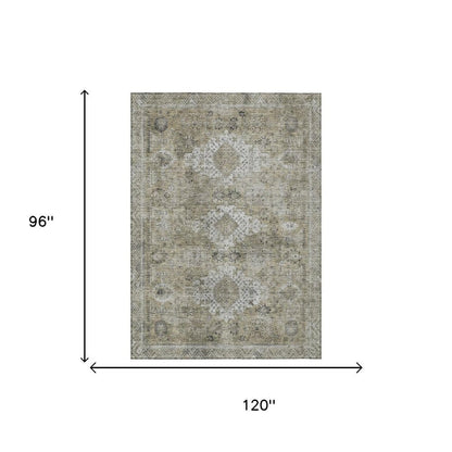 8' X 10' Beige And Brown Oriental Washable Indoor Outdoor Area Rug HomeRoots