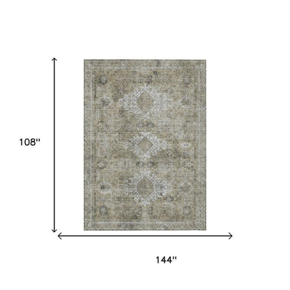 9' X 12' Beige And Brown Oriental Washable Indoor Outdoor Area Rug HomeRoots