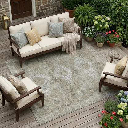 10' X 14' Beige And Brown Oriental Washable Indoor Outdoor Area Rug HomeRoots