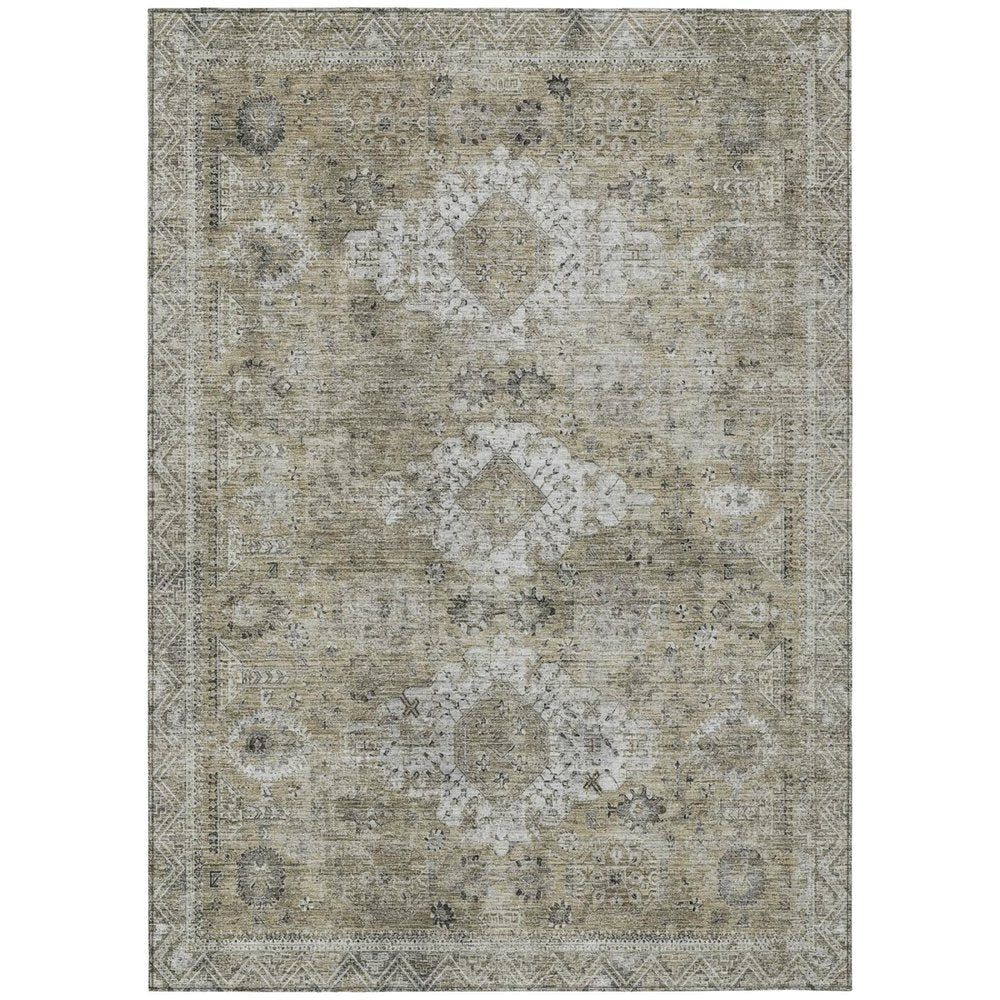 10' X 14' Beige And Brown Oriental Washable Indoor Outdoor Area Rug — view 1