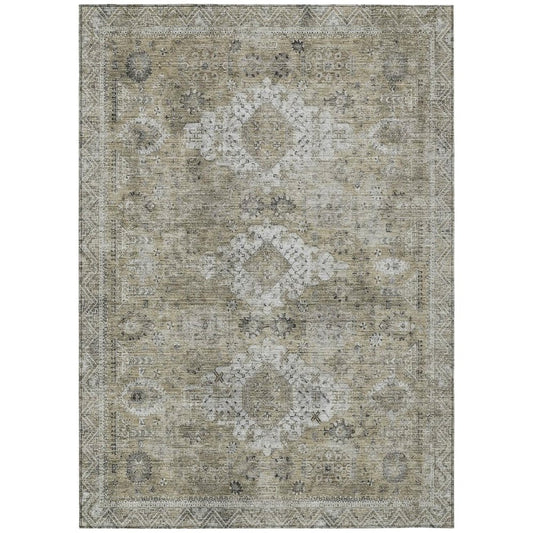 10' X 14' Beige And Brown Oriental Washable Indoor Outdoor Area Rug