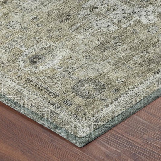 10' X 14' Beige And Brown Oriental Washable Indoor Outdoor Area Rug