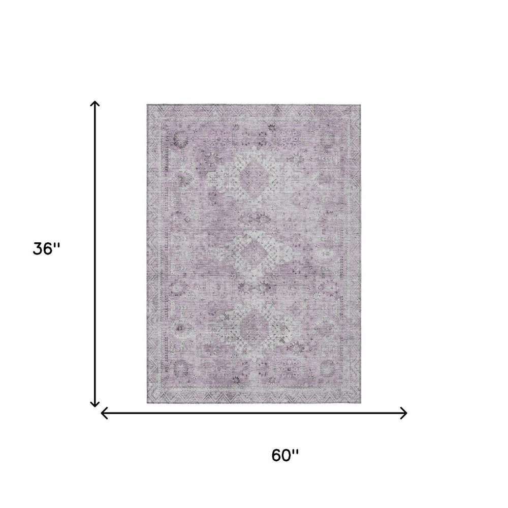 3' X 5' Lilac And Purple Oriental Washable Indoor Outdoor Area Rug — view 4
