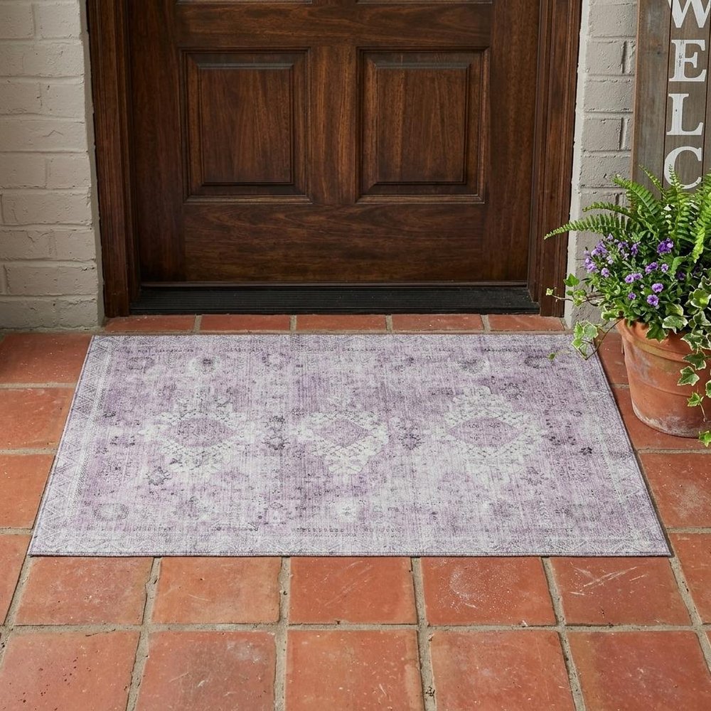 3' X 5' Lilac And Purple Oriental Washable Indoor Outdoor Area Rug