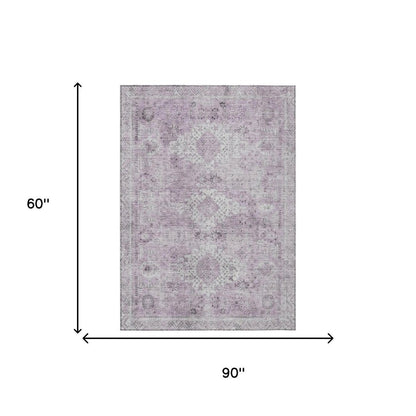 5' X 8' Lilac And Purple Oriental Washable Indoor Outdoor Area Rug HomeRoots