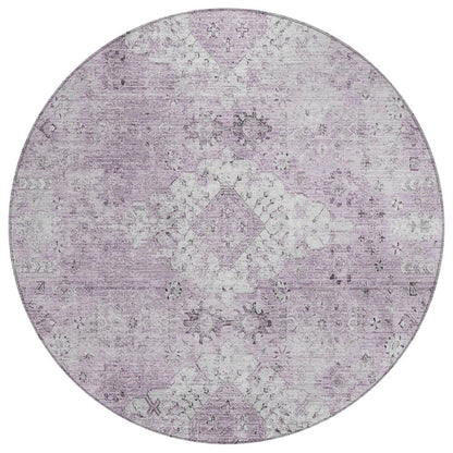 8' Lilac And Purple Round Oriental Washable Indoor Outdoor Area Rug HomeRoots