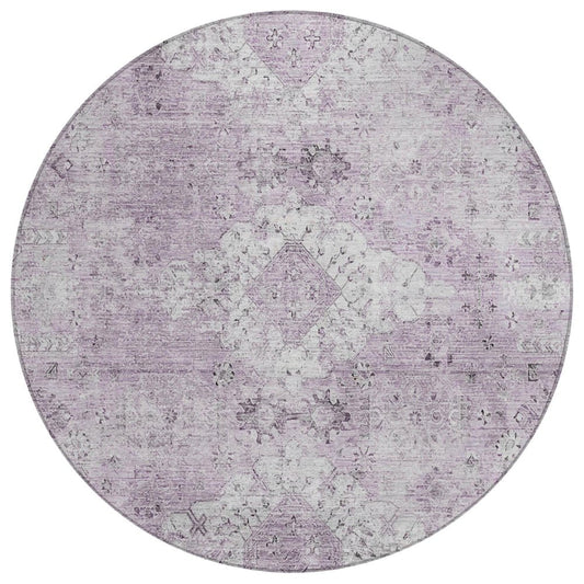 8' Lilac And Purple Round Oriental Washable Indoor Outdoor Area Rug