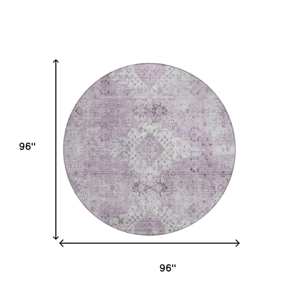 8' Lilac And Purple Round Oriental Washable Indoor Outdoor Area Rug HomeRoots