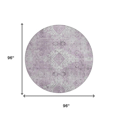 8' Lilac And Purple Round Oriental Washable Indoor Outdoor Area Rug HomeRoots