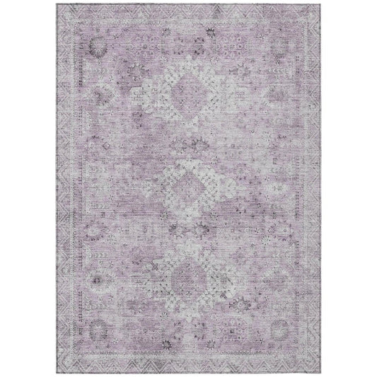9' X 12' Lilac And Purple Oriental Washable Indoor Outdoor Area Rug
