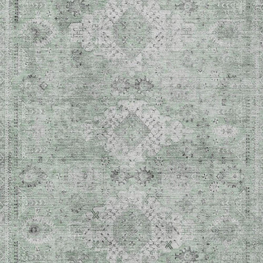 5' X 8' Mint Green And Green Oriental Washable Indoor Outdoor Area Rug — view 7