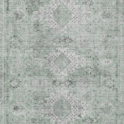 5' X 8' Mint Green And Green Oriental Washable Indoor Outdoor Area Rug