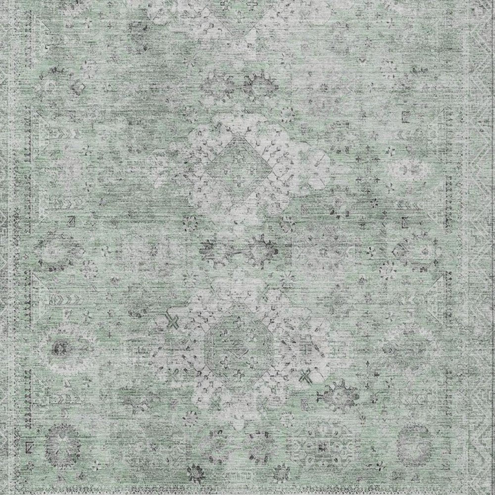 5' X 8' Mint Green And Green Oriental Washable Indoor Outdoor Area Rug
