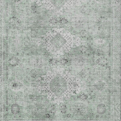 5' X 8' Mint Green And Green Oriental Washable Indoor Outdoor Area Rug