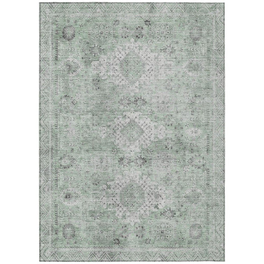5' X 8' Mint Green And Green Oriental Washable Indoor Outdoor Area Rug