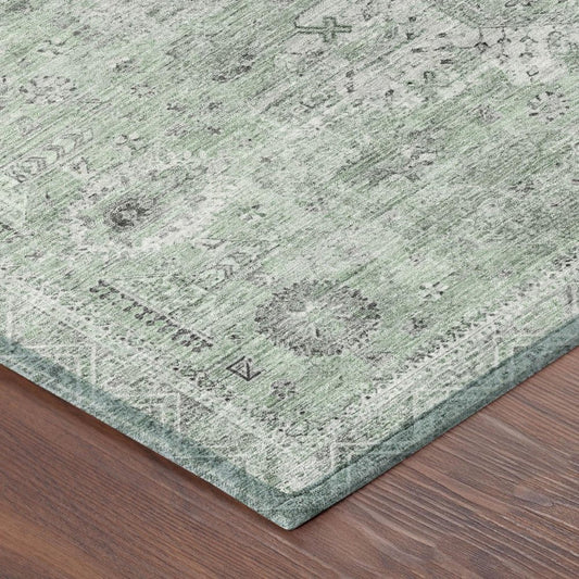5' X 8' Mint Green And Green Oriental Washable Indoor Outdoor Area Rug