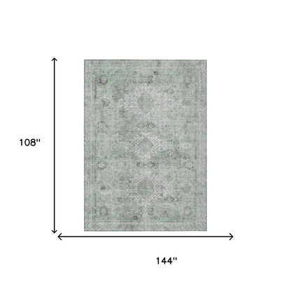 9' X 12' Mint Green And Green Oriental Washable Indoor Outdoor Area Rug HomeRoots