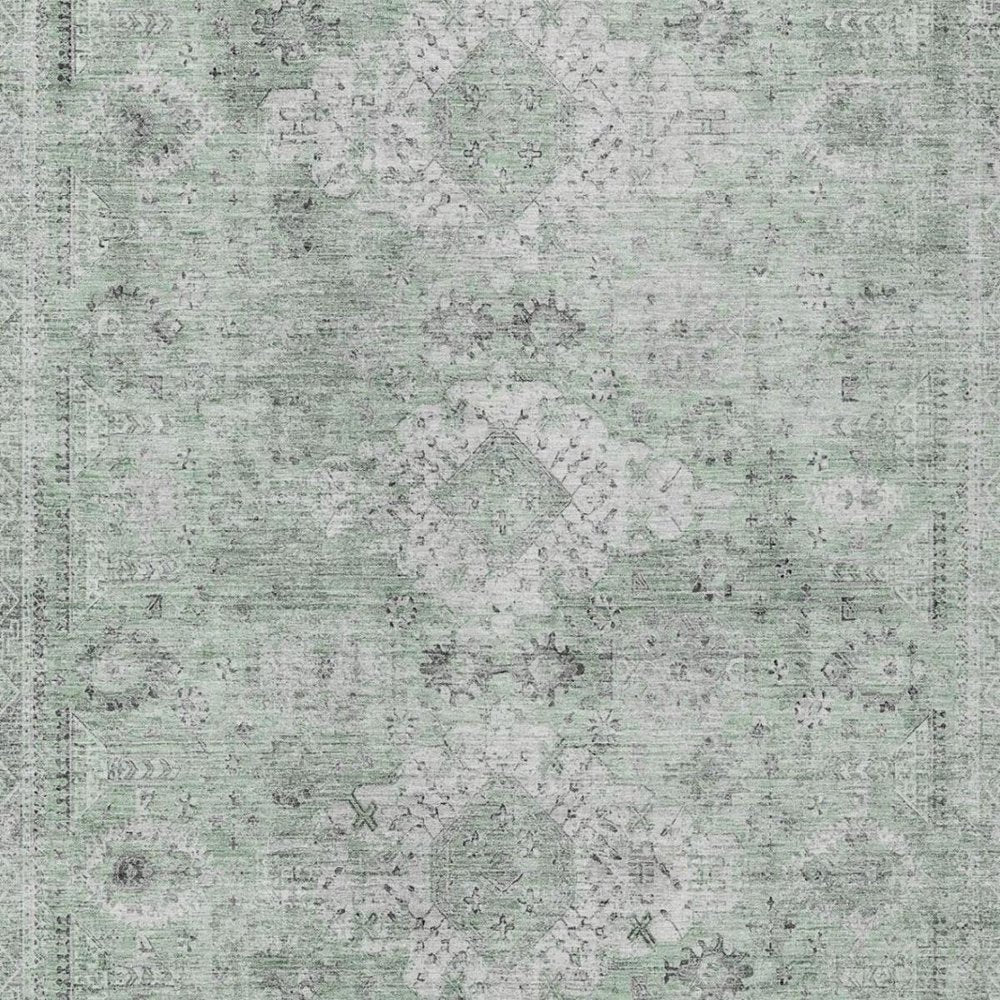 9' X 12' Mint Green And Green Oriental Washable Indoor Outdoor Area Rug — view 7